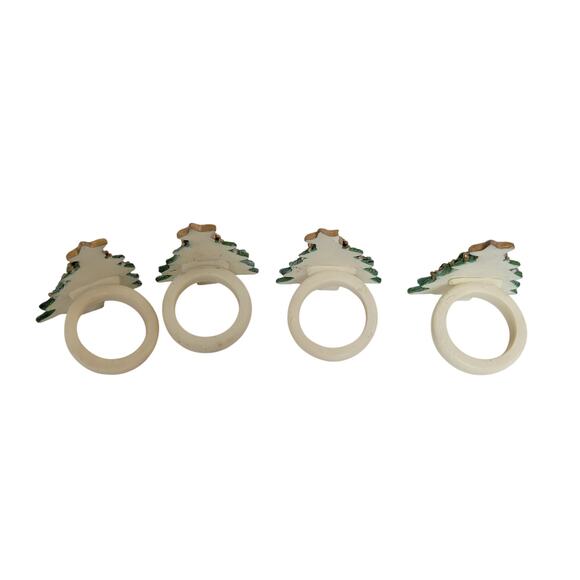 4 Christmas Tree Napkin Rings Holiday Table Décor Festive Set Dinner Party READ - Picture 7 of 9